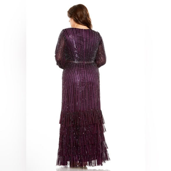 NWT Mac Duggal 5784 Deep Purple Plum Bishop Sleeve Ruffle Skirt Dress Size 20W - Picture 3 of 11